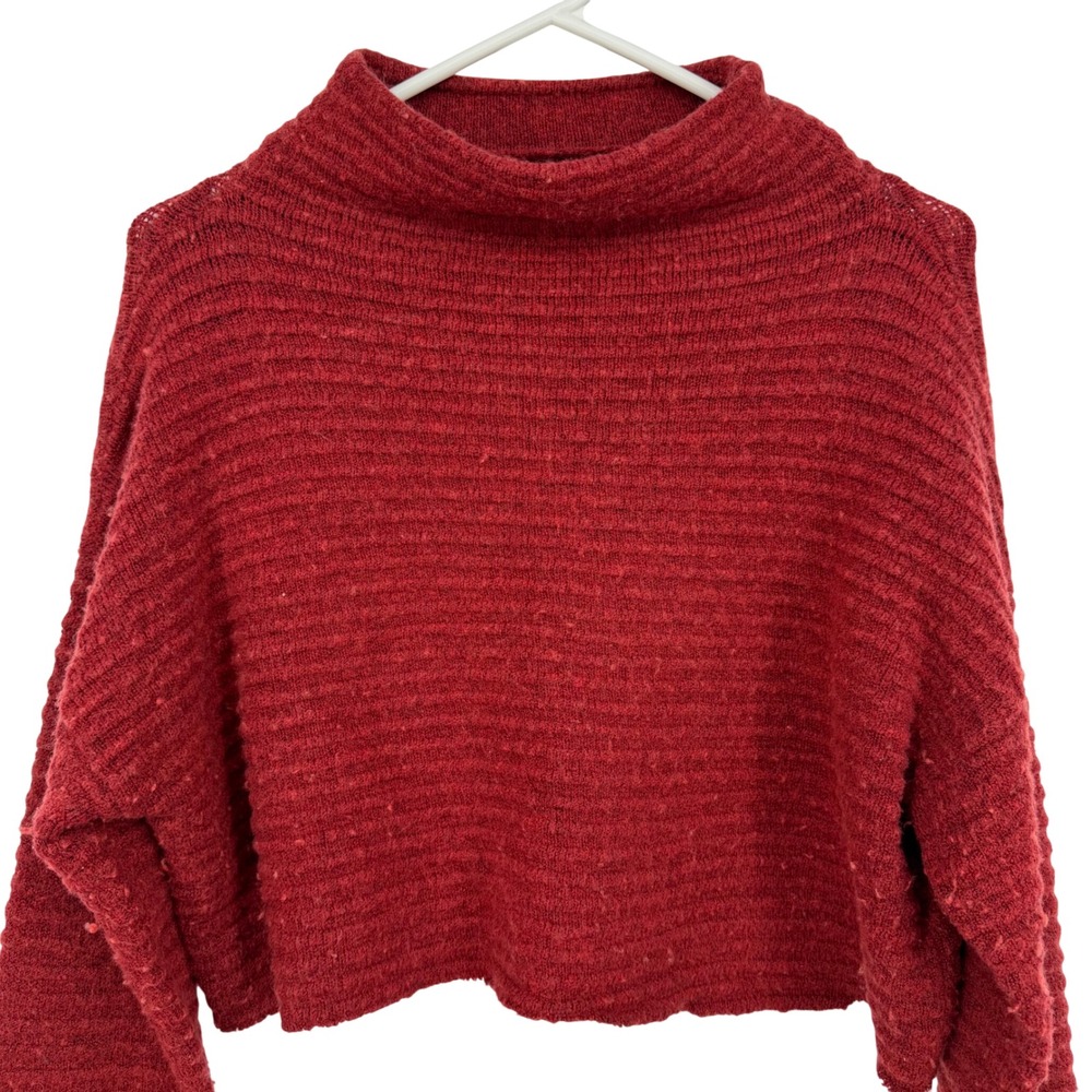 Madewell Sweater Women Small Red Mock Neck Ribbed Cropped Knit Boho Indie Slee